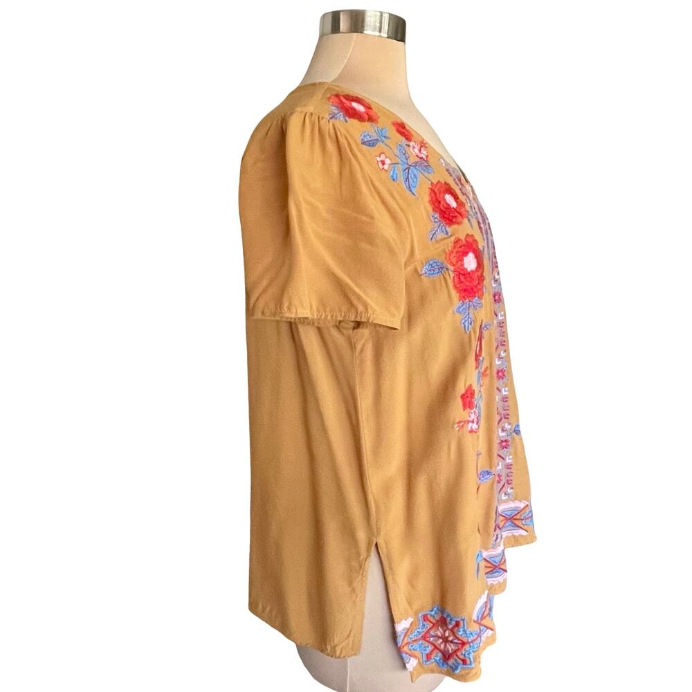 Andree by Unit Mustard Short Sleeve Floral Embroidered Blouse MEDIUM Bohemian - Picture 7 of 9